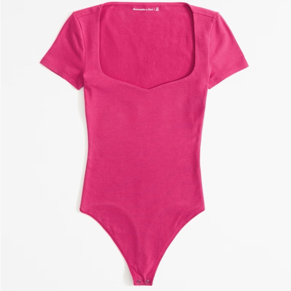 Abercrombie & Fitch Hot Pink Square Neck Short Sleeve Bodysuit